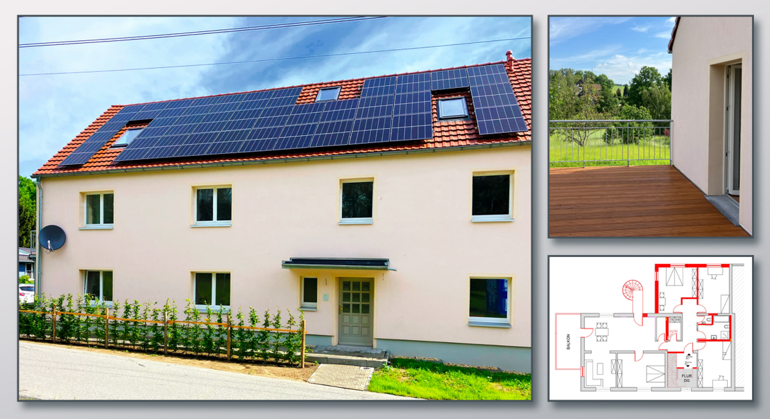 Außenansicht des Wohnhauses mit 5-Raumwohnung