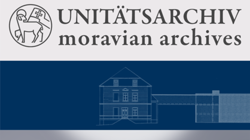 Link zum Unitätsarchiv mit Logo und Gebäudeansicht als Strichgrafik