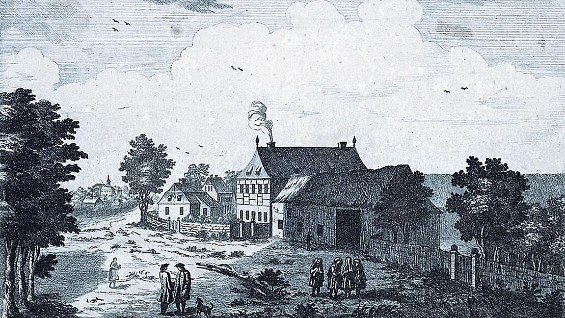 Stich mit historischer Ansicht des Ortes Kleinwelka