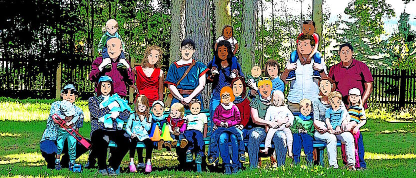 Gruppenbild der Teilnehmenden der Familienfreizeit als Grafik