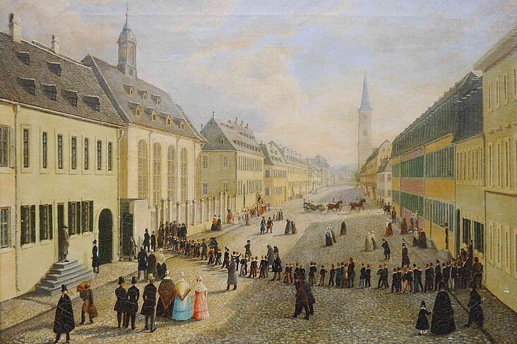 Historisches Ölgemälde des Malers Christoph Wilhelm Carl Steffens von der Friedrichstraße in Neuwied (um 1845).