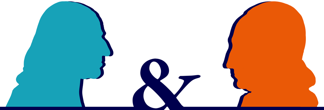 Umrisse der Köpfe von Wesley und Zinzendorf, die sich gegenseitig anschauen