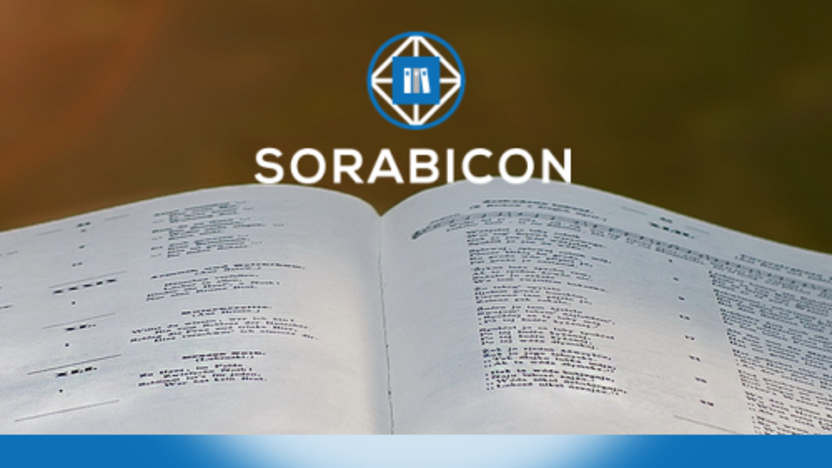Link zu sorabicon.de; Grafik mit Logo und aufgeschlagenem Buch darunter