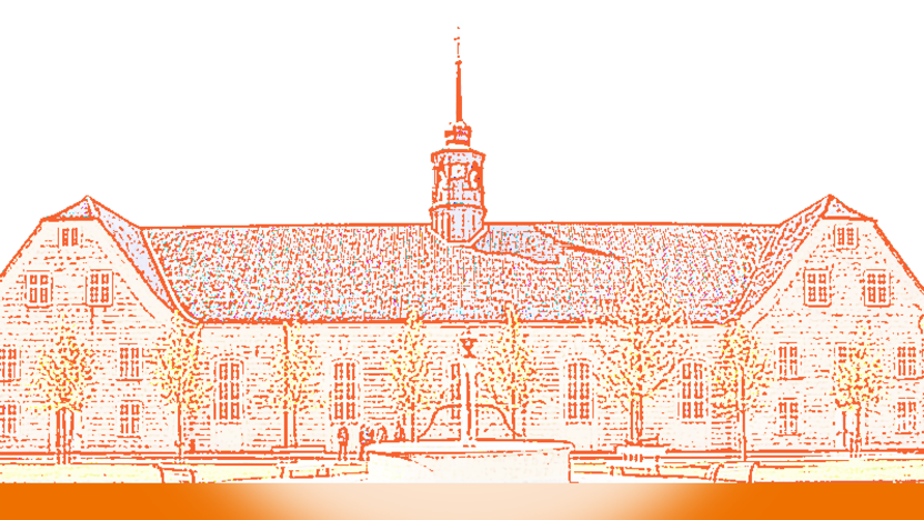 Link zur Brüdergemeine in Christiansfeld mit einer Grafik des Kirchensaales