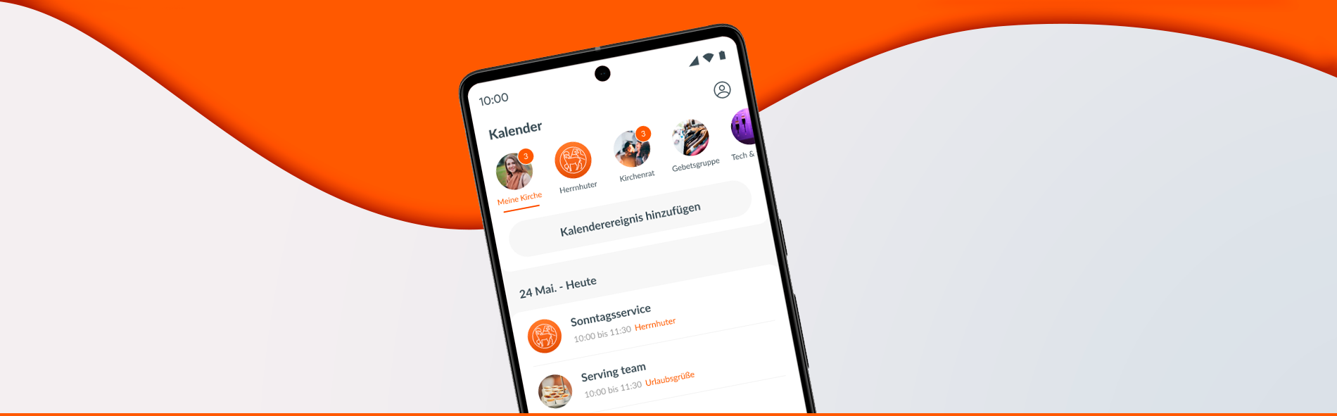 Abbildung eines Smartphones mit der Startseite der App