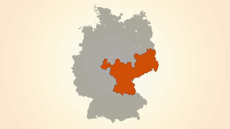 Verlinkung zu Veranstaltungen des Teams Raum Ost – stumme Deutschlandkarte mit hervorgehobenen Raum Ost