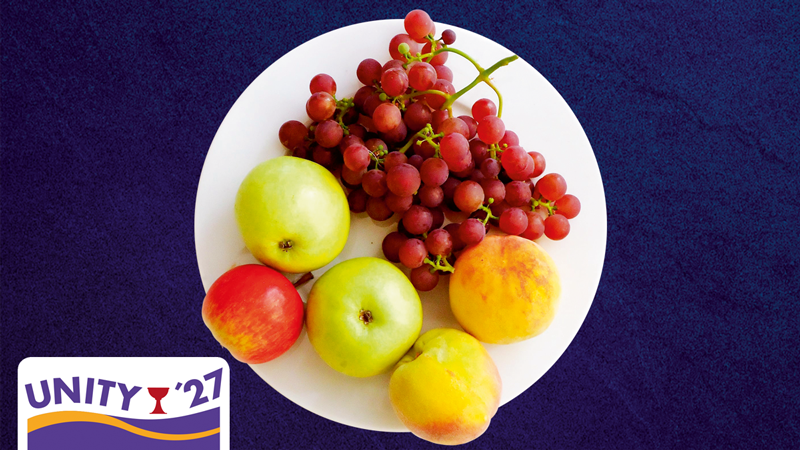 Teller mit Obst – Link zur Onlineveranstaltung